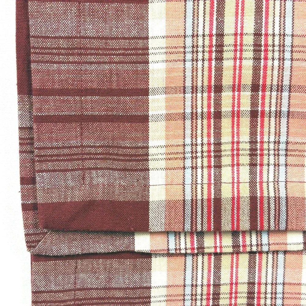 Sur la Table Burgundy Plaid Cotton Table Runner 16x108 India Woven Thanksgiving